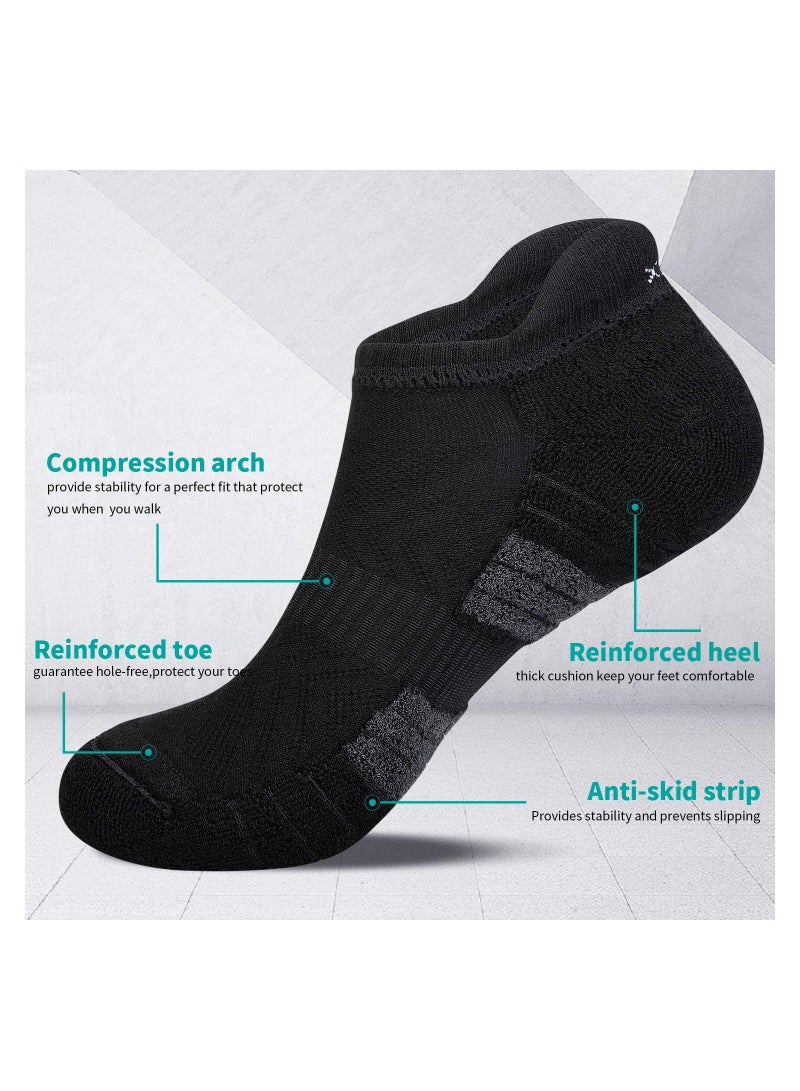 6 Pairs Running Socks Cushioned Trainer Socks Sports Socks Mens Socks Cotton Ankle Socks for Men Women Ladies Low Cut Anti-Blister Breathable Athletic Socks Walking Socks Black - Image 4